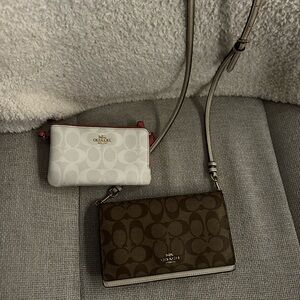 Coach Brown and White Wristlet Set